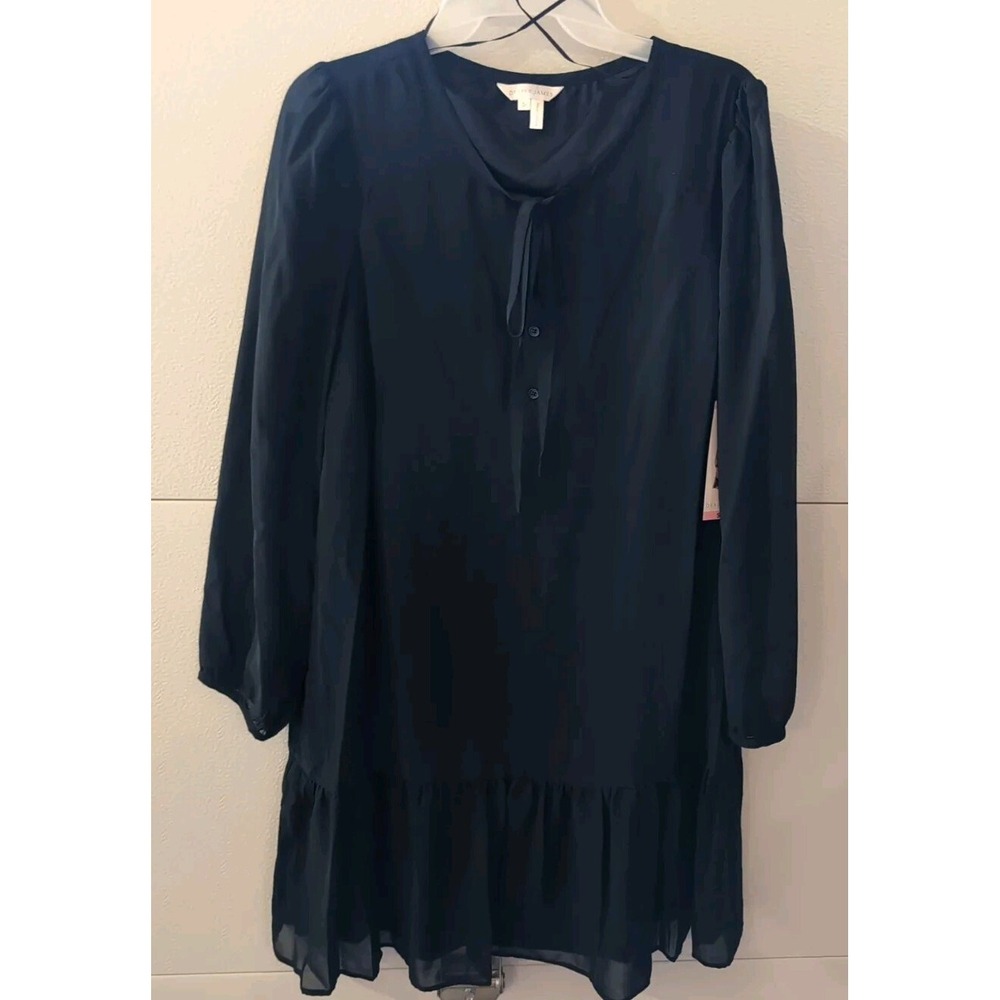 Draper James Tie Neck Flounce Shift Dress Black Size Large NEW